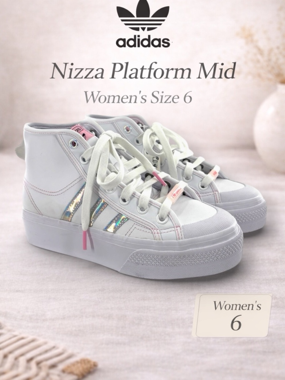 NWT Adidas Nizza Platform Mid White Iridescent Platform Sneakers Women’s 6